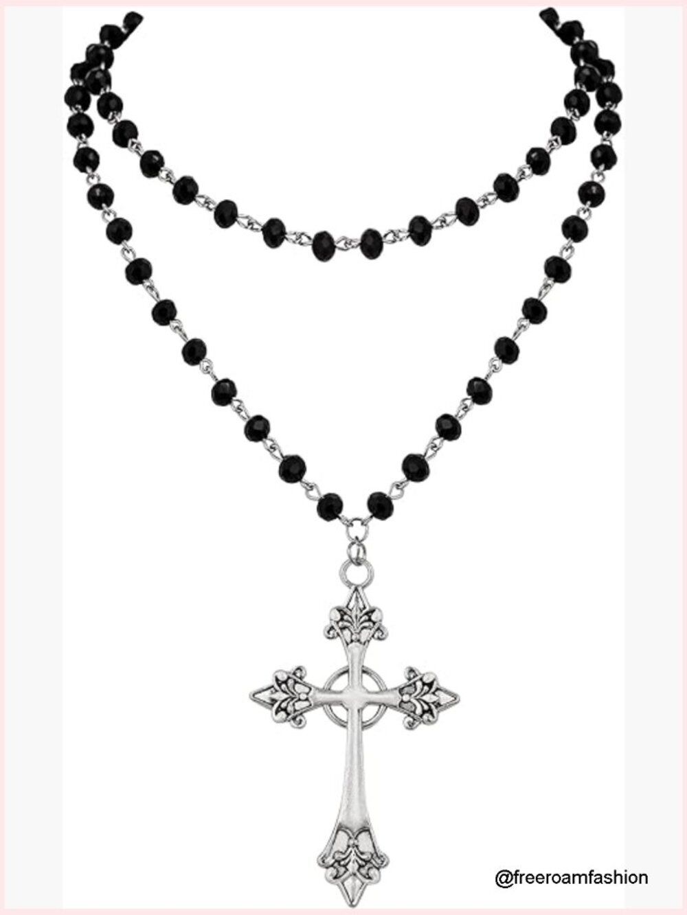 Gothic Layered Cross Necklace with Black Bead Choker